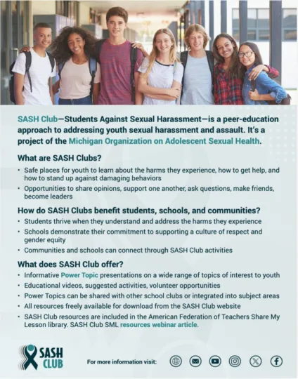 ASH Club Students Against Sexual Harassment informational flyer.